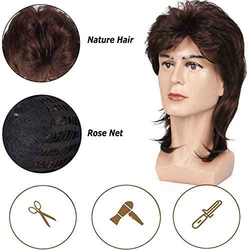 ByouByou Mullet Wigs for Men 80s Costumes Fancy Party Accessory Cosplay Wig (Mdeium Brown)