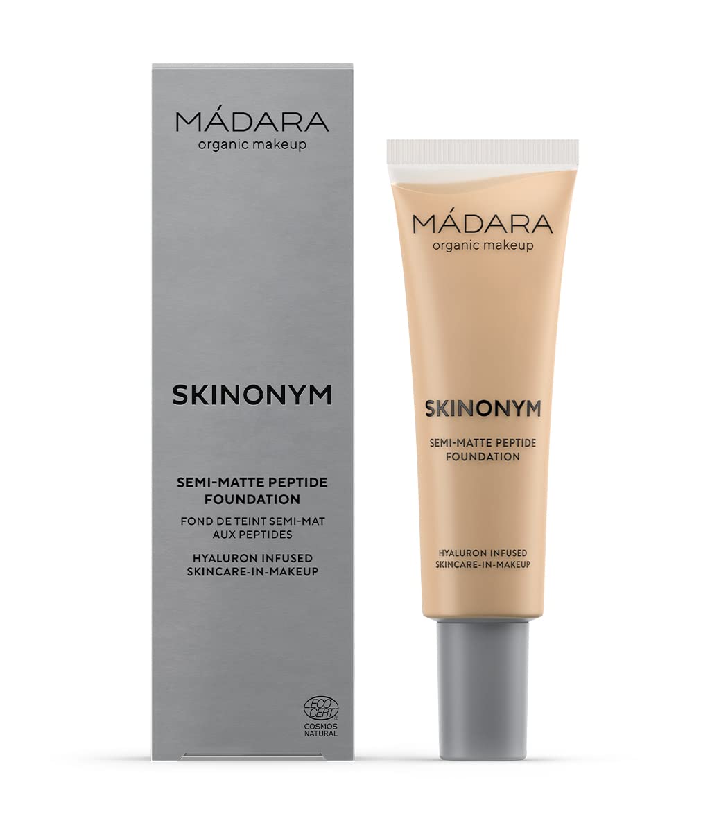 MADARA SKINONYM Semi-Matte Peptide Foundation Shade 35 True Beige 30 ml, Liquid Mineral Foundation with Hyaluronic Acid, Buildable Medium Coverage, Natural Finish for Mature Skin, ECOCERT Certified