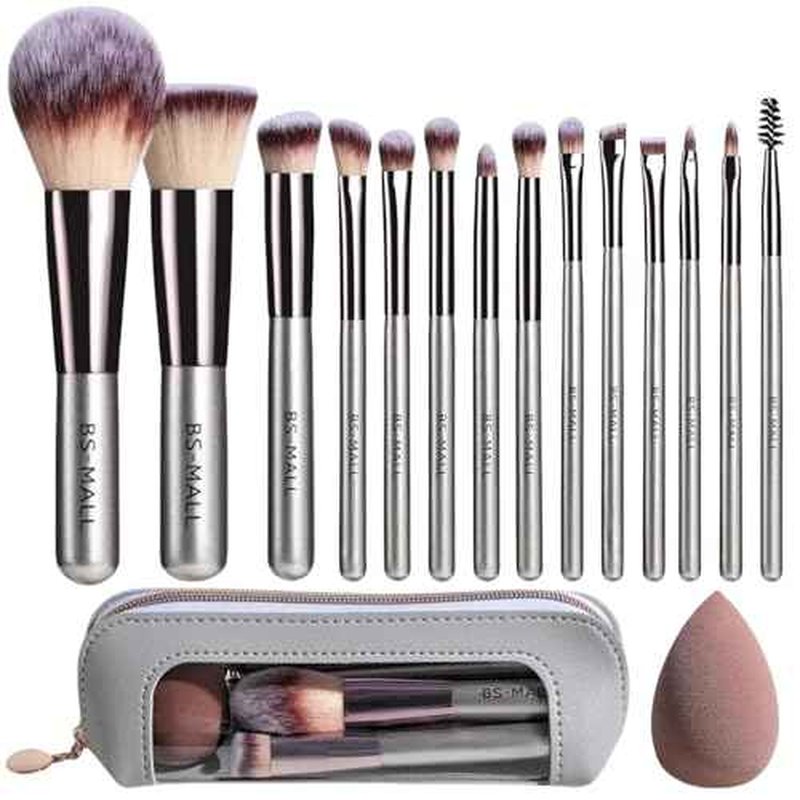 Travel Makeup Brush Set BS-MALL 14 Pcs with 1 Pcs Makeup Sponge ? Essential Foundation Powder Concealers, Eye Shadows, Blush Makeup Brushes with Travel Makeup Case (Champagne)