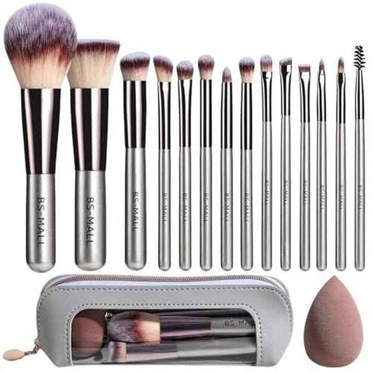 Travel Makeup Brush Set BS-MALL 14 Pcs with 1 Pcs Makeup Sponge ? Essential Foundation Powder Concealers, Eye Shadows, Blush Makeup Brushes with Travel Makeup Case (Champagne)