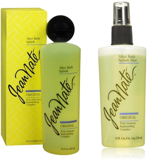 Jean Nate After Bath Splash, Original Bath Body Mist Infused with Vitamin E and Aloe Vera, 30 Fl Oz & 8 Fl Oz