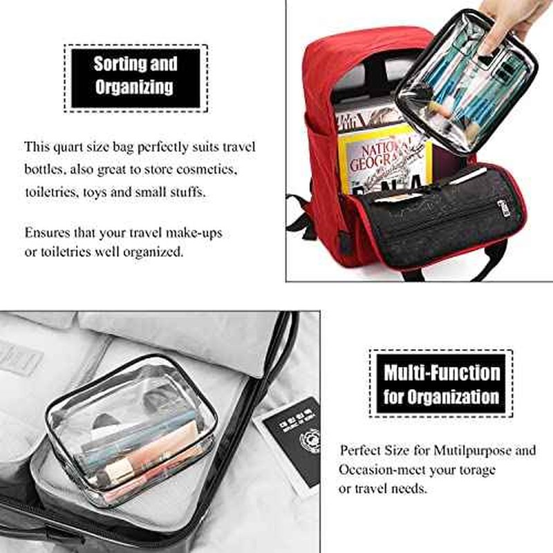 MODENGKONGJIAN TSA Approved Toiletry Bag, 3 Pcs Clear Toiletries Bags Quart Size Travel Makeup Cosmetic Bag for Women Men, Carry on Airport Airline Compliant Bag (Clear Black)