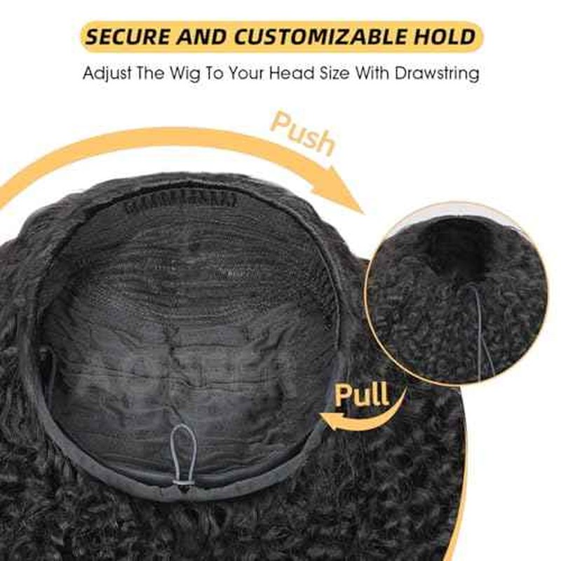 20 Inch Kinky Straight Glueless Wig 3 in 1 Half Wig with Elastic Drawstring Seamless Flip Over Yaki Straight Wear and Go Glueless Wigs Human Hair Drawstring Wigs for Women 200 Density