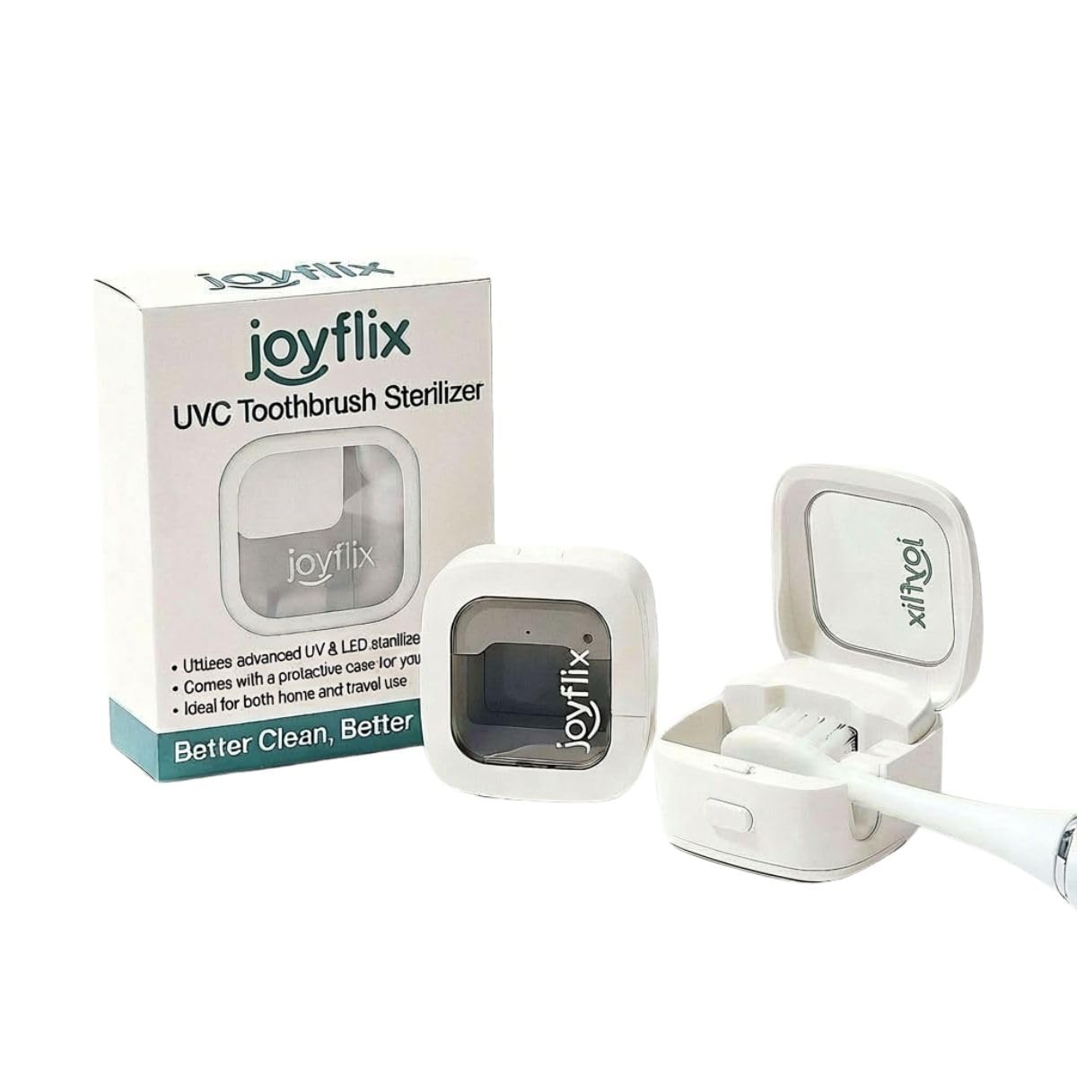 joyflix UV-C Toothbrush Sanitizer | Portable & Rechargeable | 99.9% Sanitization with Heating Function | Magnetic Mount, Travel-Friendly & Compact Design (White) (Pure White)