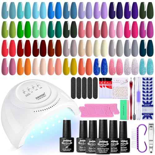 JEWHITENY 45PCS Gel Nail Polish Kit with U V Light LED Nail Lamp 40 Colors Set Manicure Nail Gel Kit