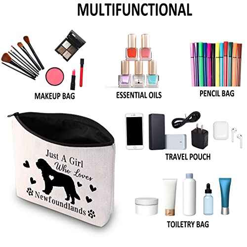 G2TUP Newfoundland Lover Gift Who Loves Newfoundlands Makeup Bag Newfoundland Dog Owner Gift Travel Bag (Loves Newfoundlands White Bag)