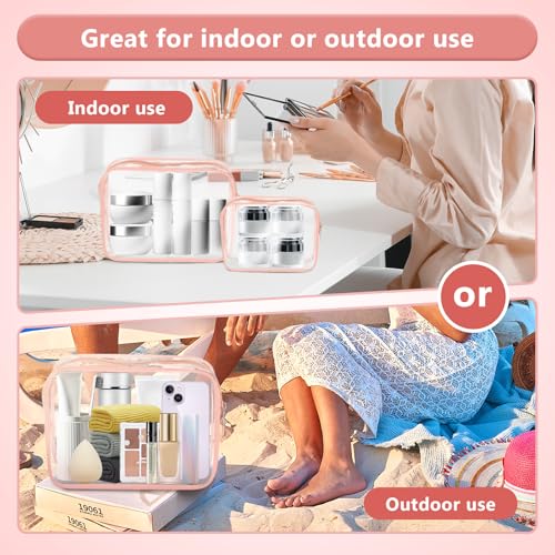 Clear Cosmetic Bag, 4 Pcs Waterproof Clear Plastic Cosmetic Makeup Bags,Transparent Packing Organizer Storage Bags,Christmas Gift for Mother,Wife,Grilfriends(Pink).