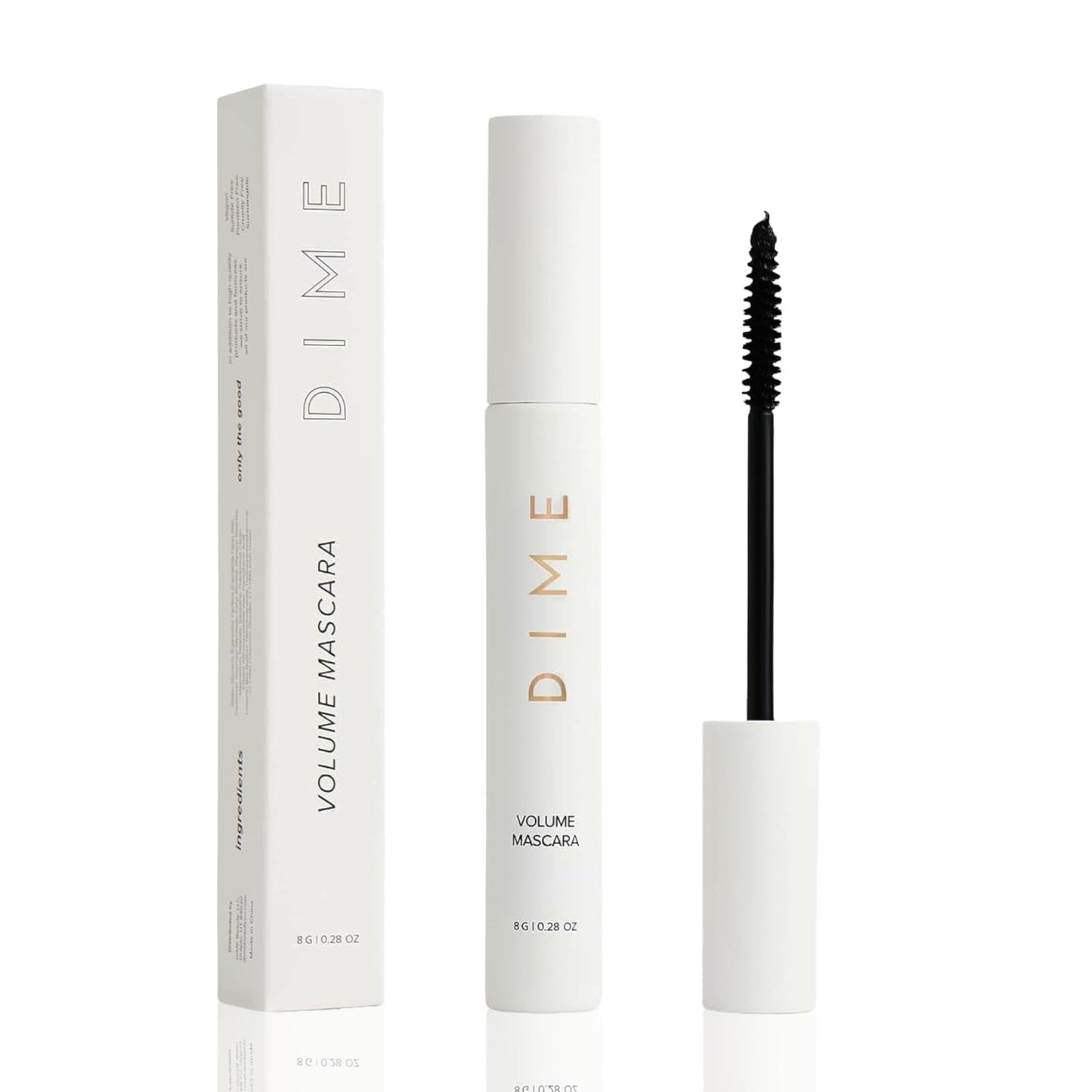 DIME Beauty Volume Boost Tubing Mascara, Smudge Proof, Clump Free Mascara for Fuller, Thicker Lashes - Buildable Length and Volume with Squalane and Cacao Extract - Clean, Vegan - Black 0.28 oz / 8g