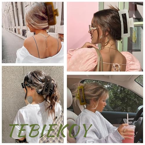 Extra Large Hair Claw Clips for Women, 5 Inch Unbreakable Large Rectangle Claw Clips for Thick Hair Neutral Huge Hair Clips Non-slip Hair Claws Tight Strong Hold Hair Claw for Women Girls 4 Packs