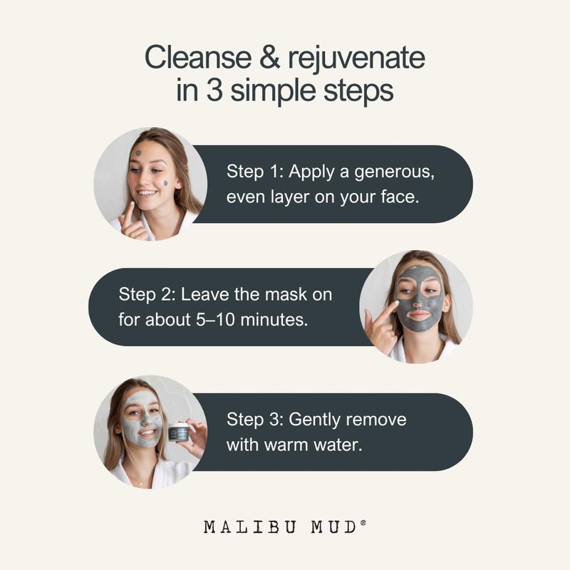 MALIBU MUD, All-Natural Face and Body Mask for Daily Detox, Cleanse, Rejuvenate without Drying Your Skin, for All Skin Types
