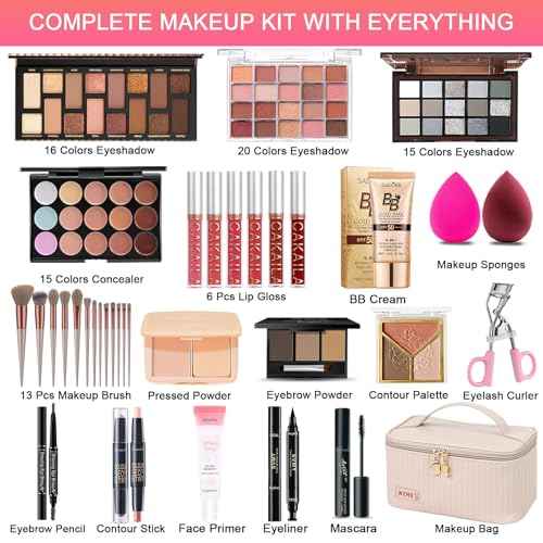All in One Makeup Kit, Makeup Kit for Women Full Kit, Travel Make Up Gift Set for Women, Teens & Girls, Includes Eyeshadow Lipstick Eyeliner Eyebrow Pencil Brush Set, Beginners and Professionals Alike