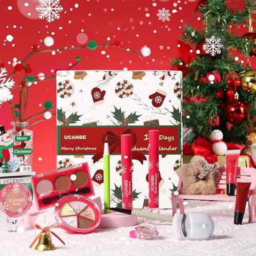 UCANBE Makeup Advent 2025, 12 Days Christmas Countdown Calendar Surprise Gift Kit, Festival Holiday Xmas Cosmetic Starter Makeup Set with 12 Beauty Boxes for Teens Girls Women