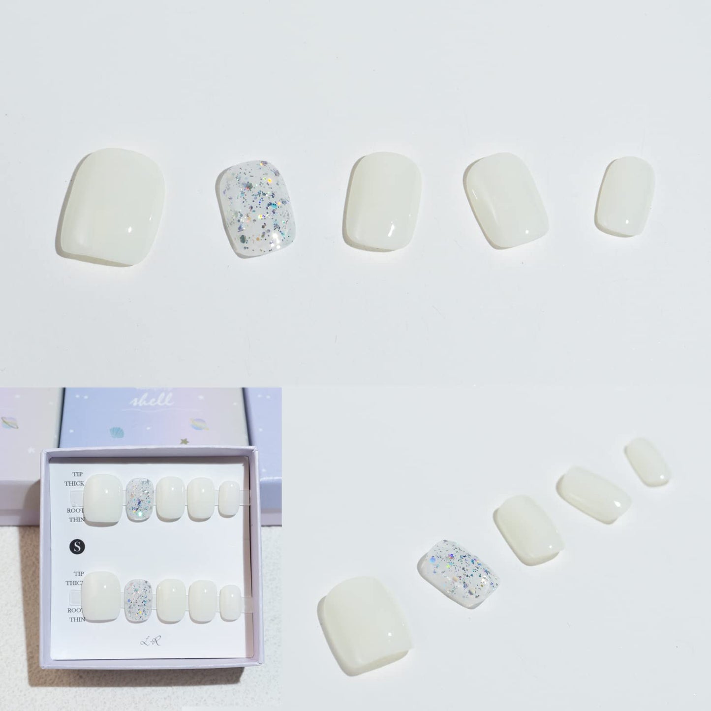 LIGHT RAIN Press on Nails - Day, 3D Luxury Reusable Seven Layers Gel UV Finish False Nails, Handmade Nail Art with Design by Licensed Manicurist, Short Square Shape, Medium Size