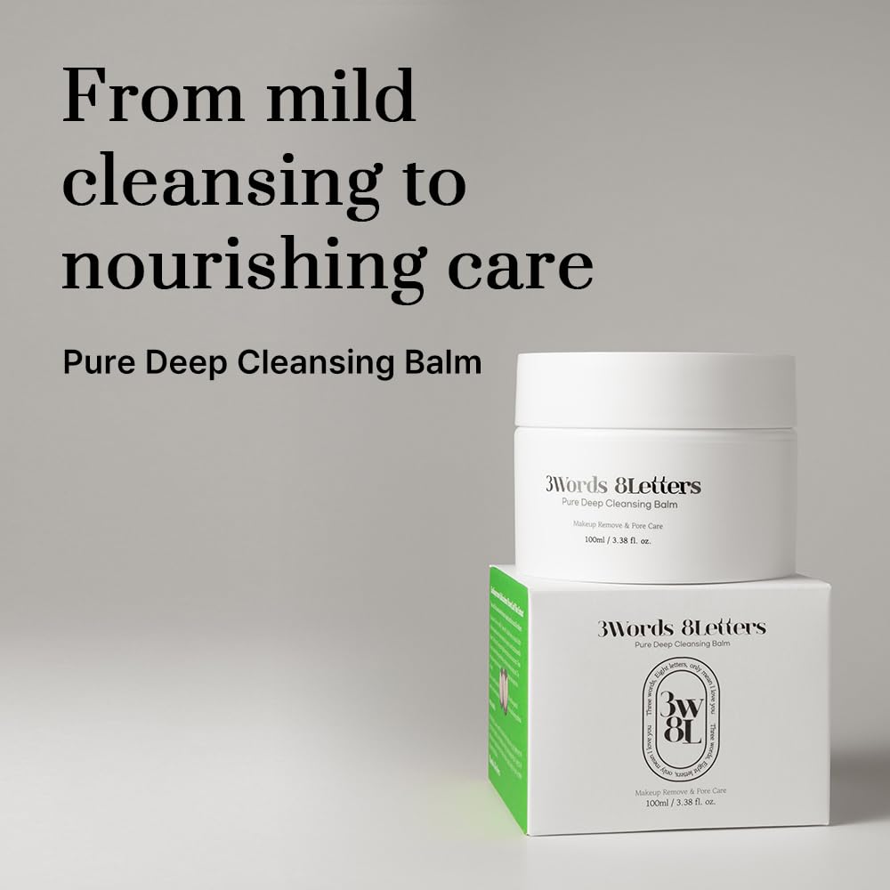 3words 8letters [3W8L] Pure Deep Cleansing Balm 3.38 oz | Makeup remover balm | Korean Skin care | Vegan Pore cleanser | Natural Deep Cleansing Balm for Sensitive & Dry skin
