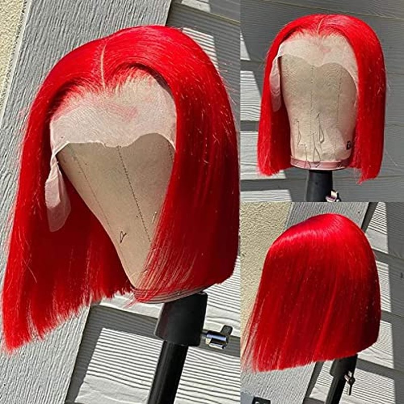 Red Bob Wigs Human Hair Pre Plucked Red Lace Front Wigs Human Hair for Black Women 180% Density Wear and Go Glueless 13x4 HD Transparent Lace Frontal Straight Short Bob Wigs 8 Inch