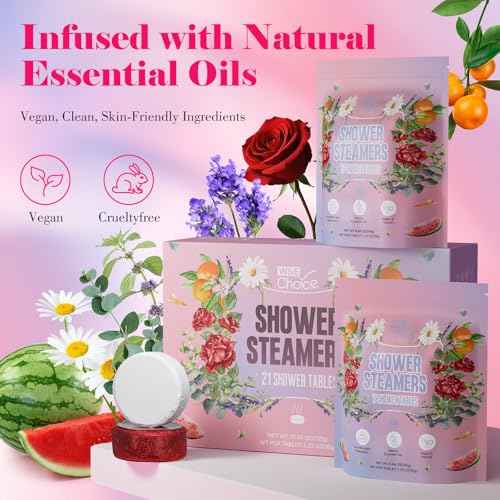 W&E Choice Shower Steamers Aromatherapy 21 Pack- Shower Bombs with Natural Essential Oils for Daily Relaxation & Stress Relief, Birthday/Christmas Gifts for Women, Mom, Wife