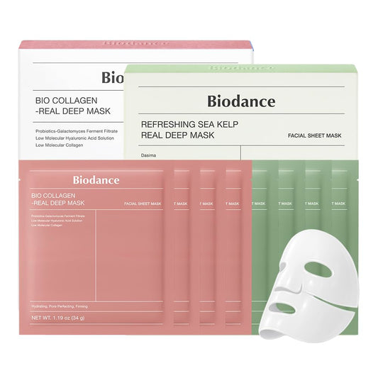 BIODANCE Clear Glow Mask Duo: Bio Collagen & Sea Kelp Real Deep Mask, Gel Face Mask Set for Glass Skin, Pluming, Calming, Korean Skincare Set, Korean Skin Care, Facial Mask Set