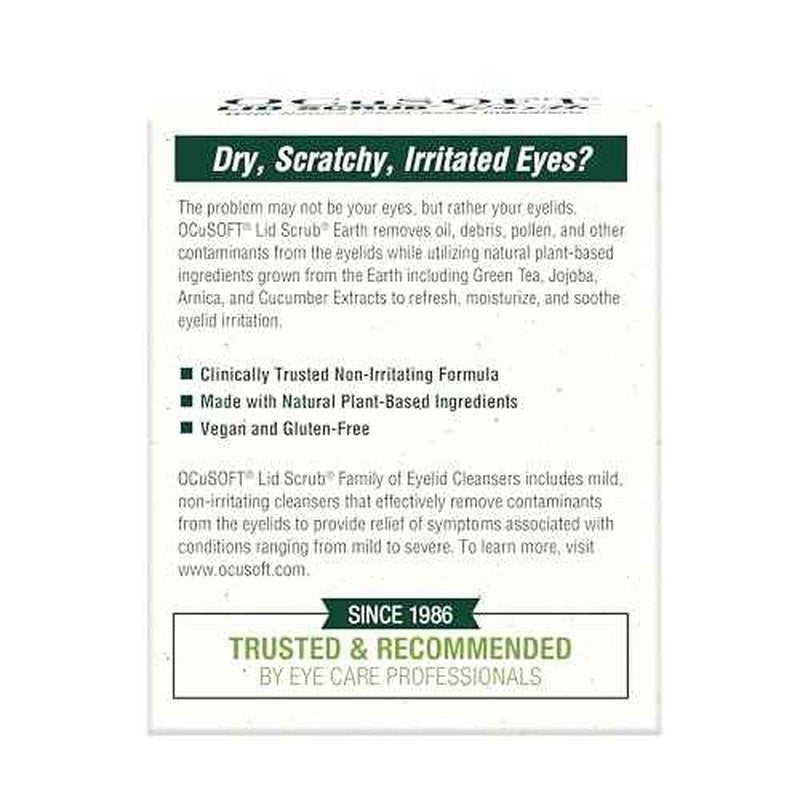 OCuSOFT Lid Scrub Earth Eyelid Cleanser, Pre-Moistened Eyelid Wipes for Mild to Moderate Conditions, Eyelid Cleanser with Natural Plant-Based Ingredients, 30 Count