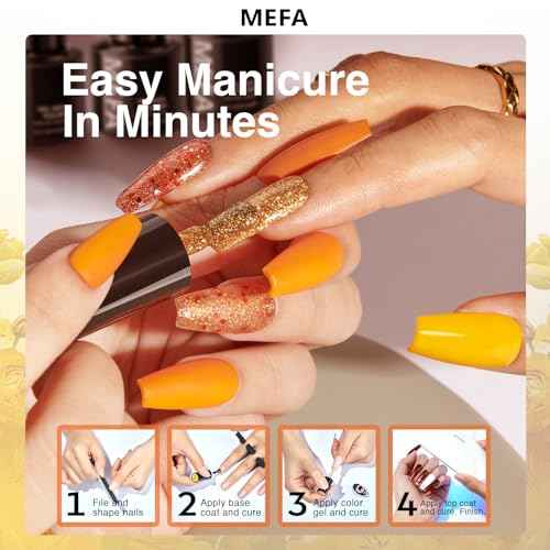 MEFA 6 Colors Fall Gel Nail Polish Set, Shades Orange Red Brown Glitter Yellow Soak Off Gel Polish Spring Summer Tones Nail Art Design Salon Home Manicure Kit Gifts
