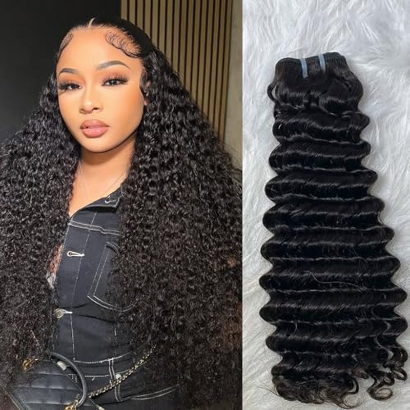 12A Deep Wave Human Hair Bundles Deep Curly Bundles Human Hair 100% Unprocessed 1 Bundle Brazilian Virgin Human Hair Extensions Quick Weave Natural Black Color (deep bundles, 20)