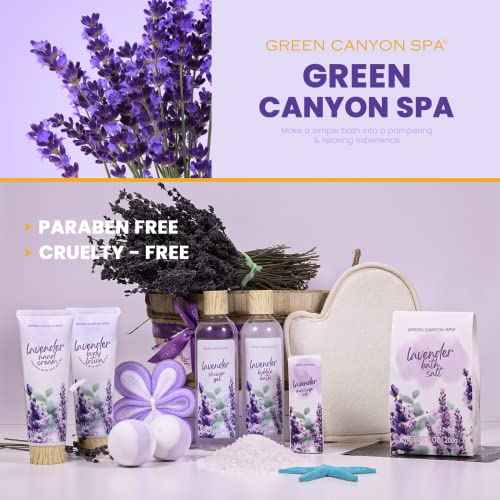 Green Canyon Spa Gift Baskets for Women 11pcs Lavender Bath Gift Sets with Body Lotion,Essential Oil,Spa Gifts for Women,Mothers Day Gift Sets for Her,Bath Sets for Her Gifts