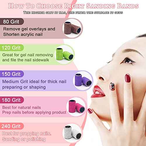 240Grit Nail Sanding Bands for Nail Drill, 100Pcs Fine Grit Nail Sanding Bands for Nail Drill with 3/32¡± Nail Sanding Bit for Natural Nail, Sanding Band for Nail Drill Set for Manicure & Pedicure