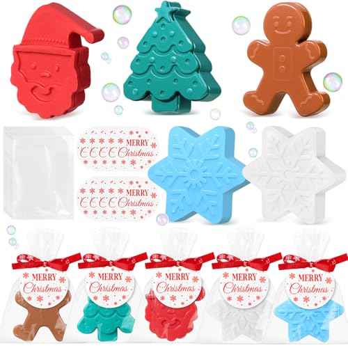30 Set Christmas Soap Bar Gift Set Christmas Handmade Xmas Tree Santa Clause Gingerbread Snowflake Soaps Bulk Holiday Stocking Stuffer Party Favors for Bathroom(Multicolor,Mixed Style)