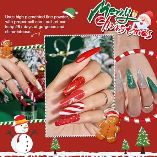 AZUREBEAUTY 30Pcs Dip Powder Nail Kit Starter, 8 Colors Green Red Gold Silver White with Nail Sticks, Nail Art Liquid Set with Matte/Base/Top Coat Activator for French Manicur