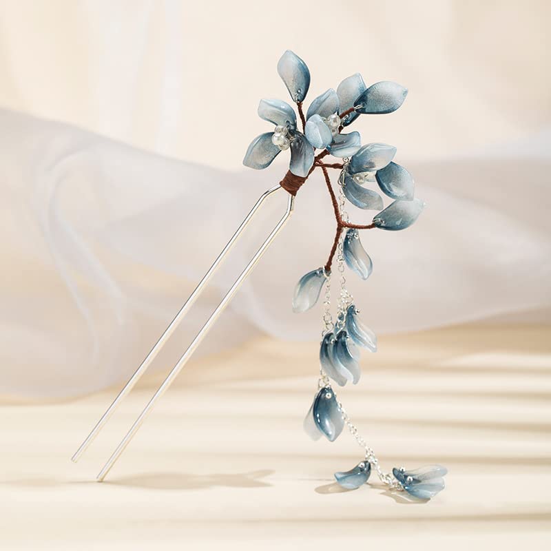 Flower Petal Hairpin with Pearl Tassels | Handmade Metal Hair Clip for Women & Girls