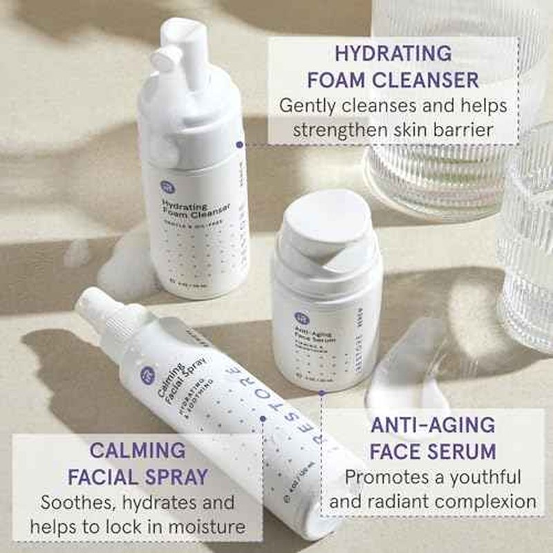 iRESTORE 3-Step Skincare Set Red Light Therapy Essentials Kit, Renew Trio Includes Hydrating Cleanser + Facial Spray + Anti-Aging Face Serum Works Best with iRESTORE Red Light Therapy Mask