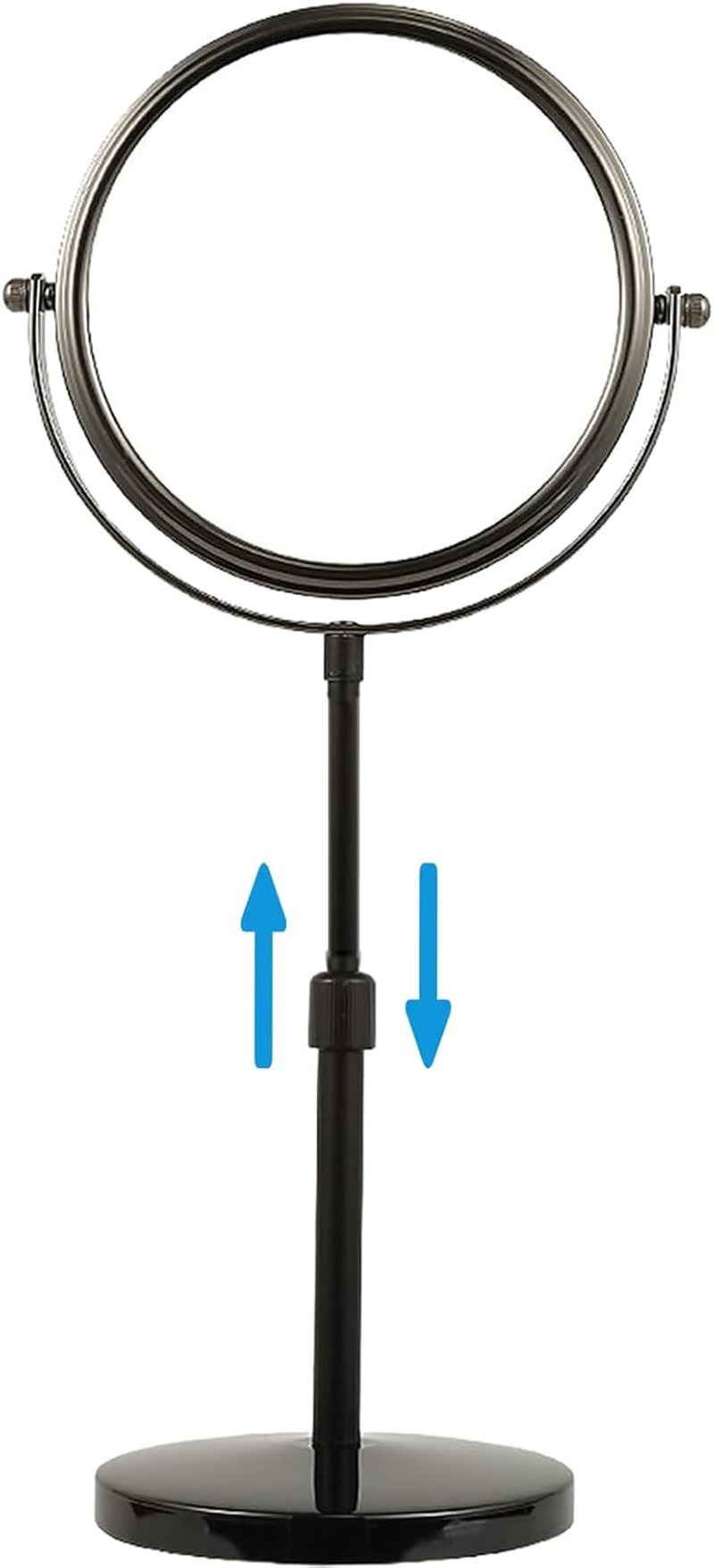 Height Adjustable Makeup Mirror - 8-Inch Double-Sided 7X Magnification | Black Round Tabletop Design