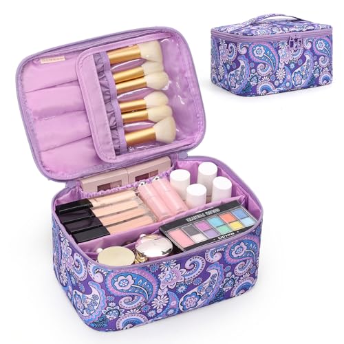 OCHEAL Makeup Bag - Portable Large Capacity Travel Cosmetic Case for Women with Handle and Divider Toiletry Organizer for Girls on the Go -Purple
