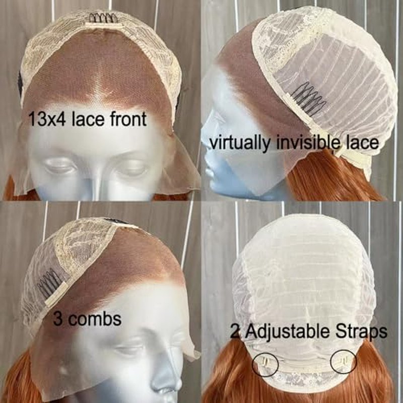RONGDUOYI Ginger Long Curly Lace Wig Synthetic Frontal Lace Wigs with Free Part Heat Friendly Synthetic Lace Front Wigs for Women Princess Merida Cosplay Wig 26Inch
