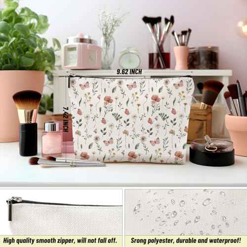 4PCS Floral Makeup Bags for Women, Cute Flower Aesthetic Travel Toiletry Bag, Coquette Cosmetic Bag, Portable Zipper Pouch Cosmetics Pouch Gifts for Women Girls Girlfriend Mom