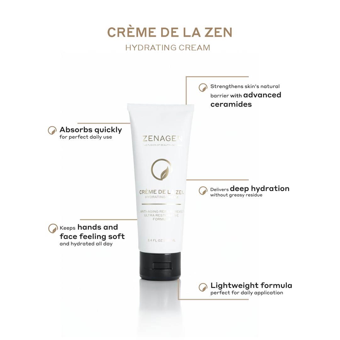 Zenagen Creme De La Zen Hydrating Hand Cream | Anti Aging Repair Cream, Ultra Restorative Formula, 3.4 Fl Oz