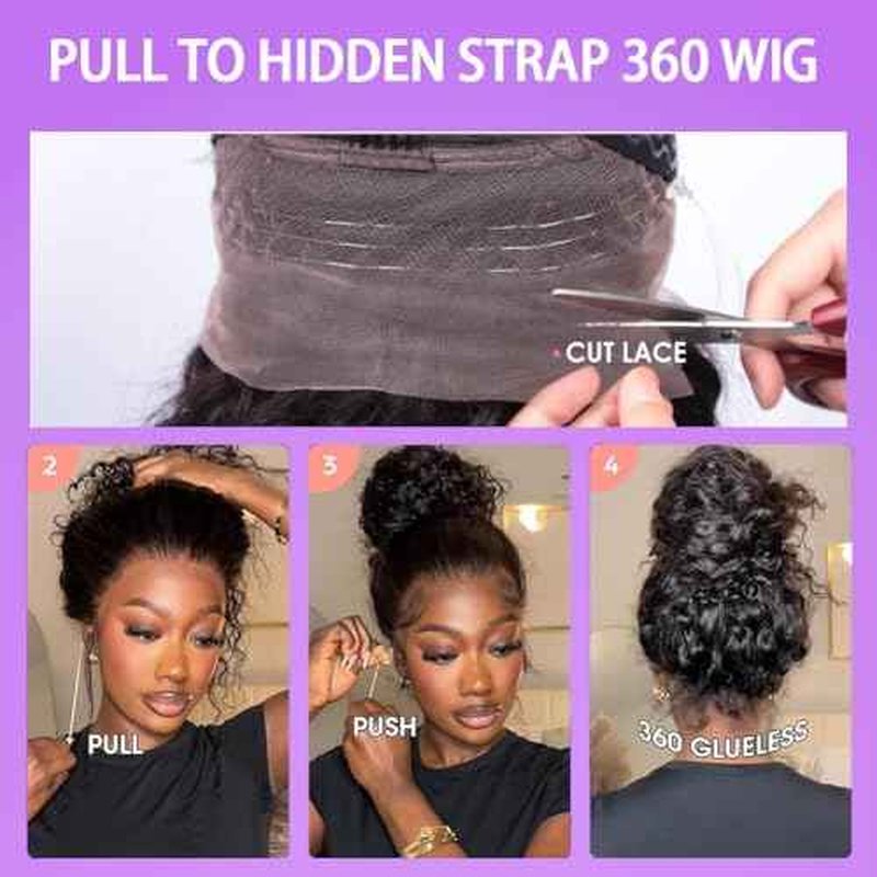 360 Deep Wave Lace Front Wigs Human Hair 28 Inch Curly Wig Hidden Strap HD Full Lace Human Hair Wigs Pre Plucked with Drawstring 180% Density Deep Curly Glueless Wigs Human Hair for Women