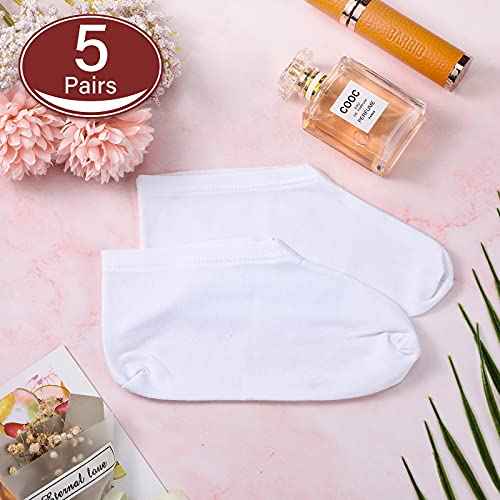 5 Pairs Moisturizing Socks Overnight Spa Socks for Dry Feet, Moisture Enhancing Socks, Cosmetic Moisturizing Socks for Women and Men, White