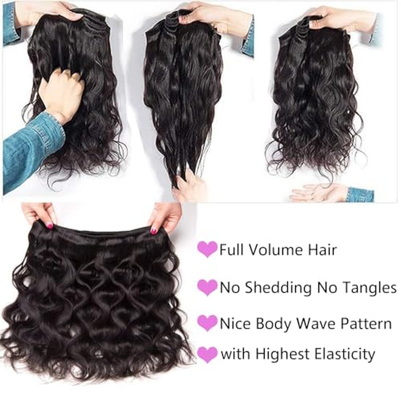 12A Human Hair Bundles 12 14 16 Inch Body Wave Bundles Human Hair 100% Unprocessed Brazilian Virgin Hair Body Wave 3 Bundles Deals Human Hair Extensions Quick Weave For Black Women Natural Black