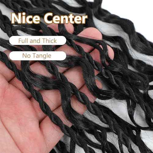 Senegalese Twist Crochet Hair For Black Women - 16 Inch Boho Island Twist Crochet Braids Hair Curly Ends 8 Packs Pre Looped Crochet Braiding Hair Extensions(1B)