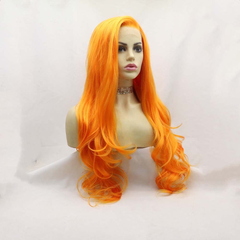 Melody Long Ginger Wavy Synthetic Lace Front Wigs - Heat Resistant, Side Parting, Cosplay Wigs