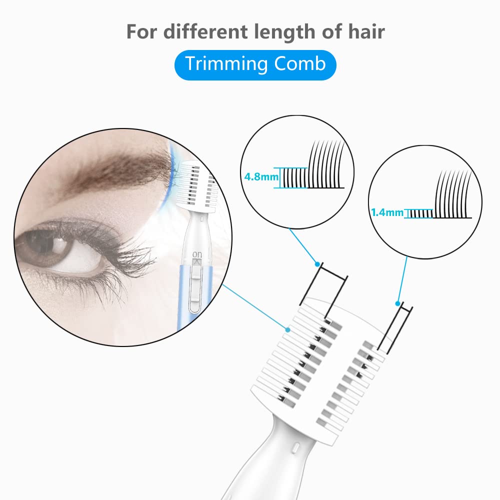 Funstant Eyebrow Trimmer, Precision Electric Eyebrow Razor for Women Battery-Operated Facial Hair Remover with Comb No Pulling Sensation Painless for Face Chin Neck, Upper-Lip, Peach-Fuzz