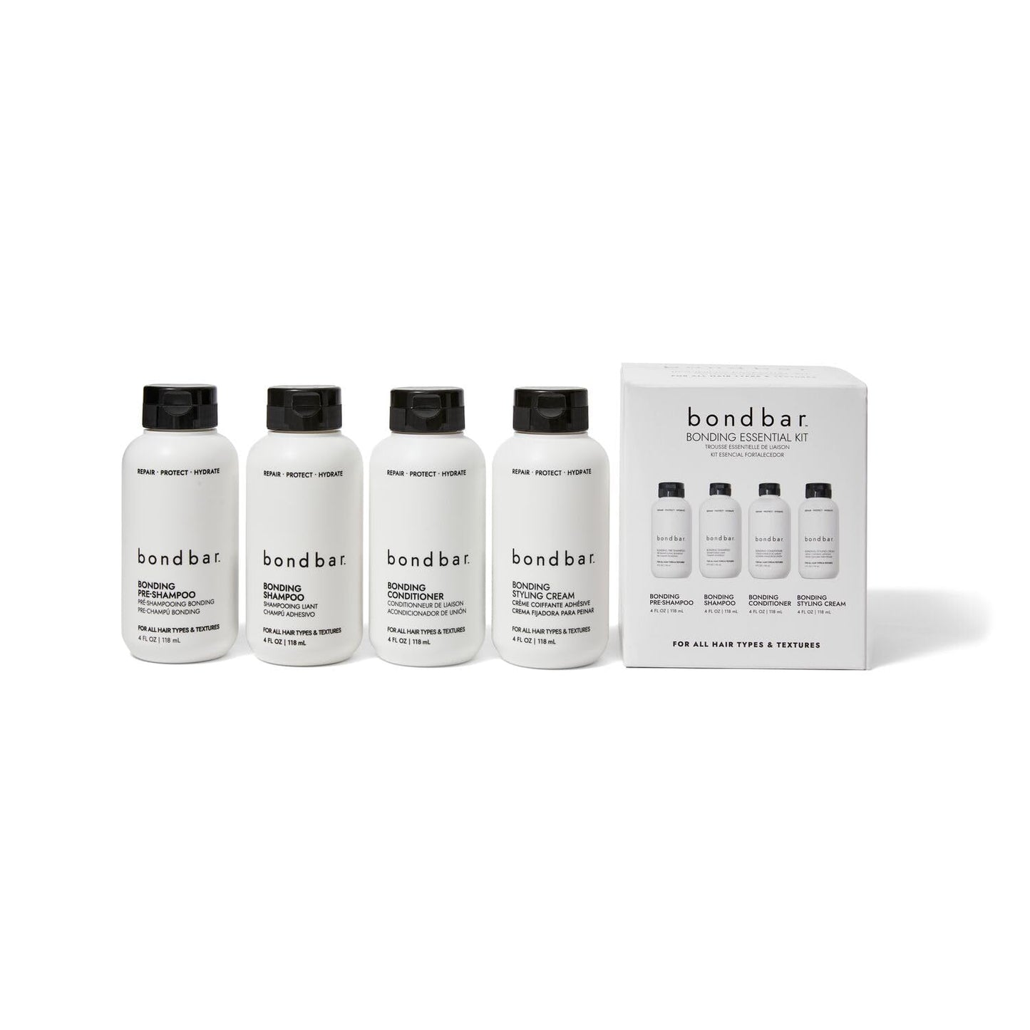 Bondbar Bonding Essential Kit, Contains PreShampoo, Shampoo, Conditioner, and Styling Cream, 4 x 4 Oz