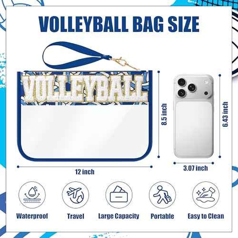 Volleyball Gifts Makeup Bag with Chenille Letter Patch, Clear Cosmetic Pouch PVC Organizer Purse, Waterproof Travel Bag, Portable Toiletry Storage Bag for Her Friends