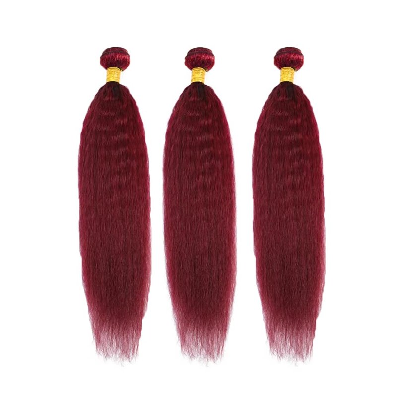 24 24 24 inch Burgundy Human Hair Bundles Red Kinky Straight Bundle 99J Human Hair Bundles Burgundy Yaki Bundle