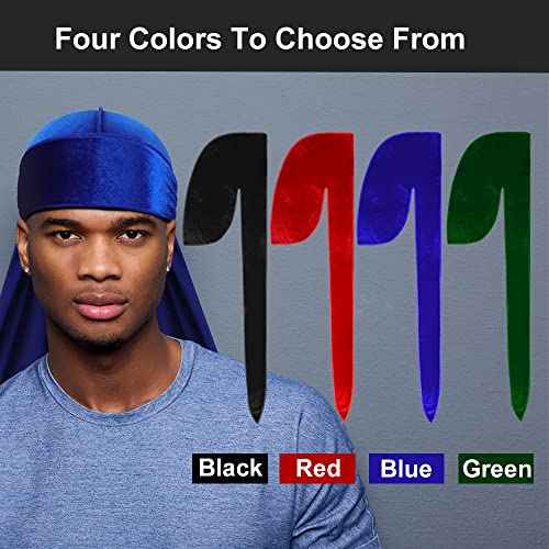 4 Pieces Men Velvet Durag with Long Tail Silky Durag Headwraps for 360 Waves