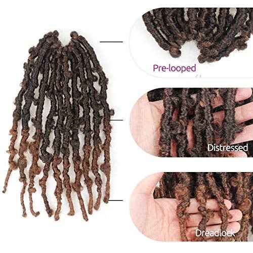 Toyotress Butterfly Locs Crochet Hair - 12 inch 6 Pcs Ombre Brown Pre-twisted Distressed Crochet Braids, Short Bob Faux Locs Pre-looped Synthetic Braiding Hair Extensions (12 Inch, T30-6P)