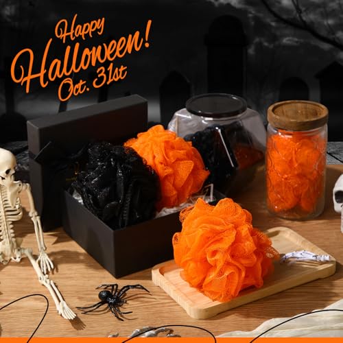 24 Pcs Halloween Bath Loofah Sponge Orange Black Loofah Exfoliating Body Scrubber Shower Sponge 50g Mesh Shower Pouf Balls Gift Set for Women Men Christmas Bathing Accessories(Orange,Black)