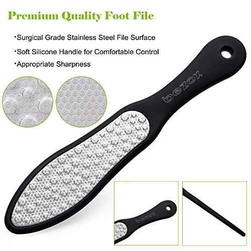 BEZOX Foot File (1 PCS), Double Sided Foot Scraper Callus Remover, Foot Rasp for Cracked Heel and Foot Corn Removal, Stainless Steel Pedicure File W/Cloth Storage Bag