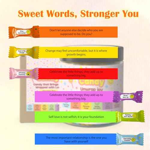 Positive Messages in Candy, Unique Gifts for Women, Positive Affirmations Cards, Christmas Gift for Teen Girls, Self Care Gifts, Motivational Gift, Affirmation Jar