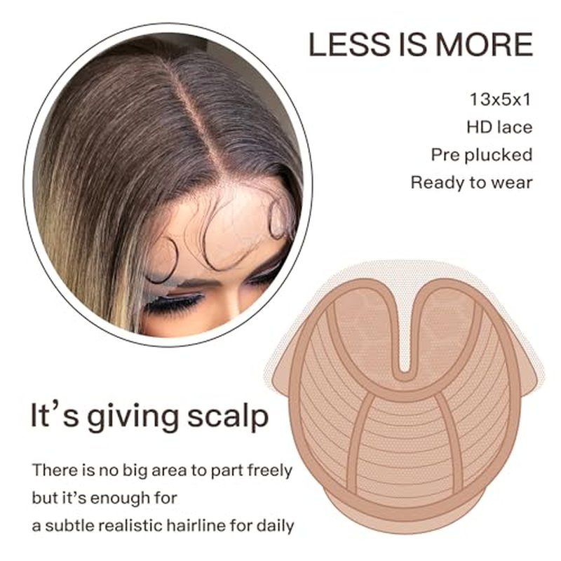 Straight Lace Wig Pre Plucked, Synthetic Lace Front Wig Pre Plucked, HD Glueless Wigs 13X5X1 Lace Wigs for Women 180 Density 26inch (ombreblond, 26)
